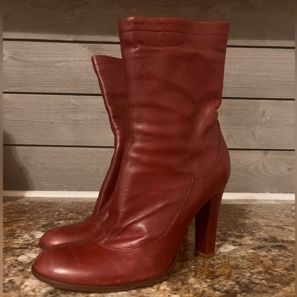 MARC JACOBS Rust Red Leather high heel ankle booties distressed size 7.5/7
